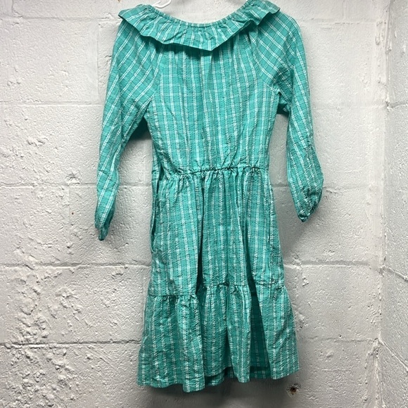 NEW J. Crew Seersucker Ruffleneck Cotton Mini Dress, Aqua Green Blue, SZ 0 - Picture 7 of 9